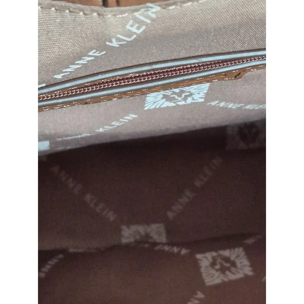 Anne Klein Large Brown Caining Tote Bag Chain Accent Strap Wristlet Chic Stylish